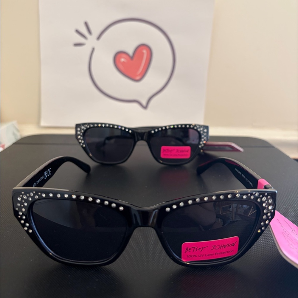 Betsey Johnson Black Rhinestone Cat-Eye Sunglasses